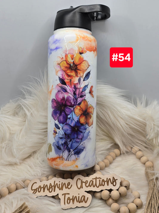 #54 Live Sale 2/01/2026 - 40oz Hydro- Floral tattoo- purple orange elegance