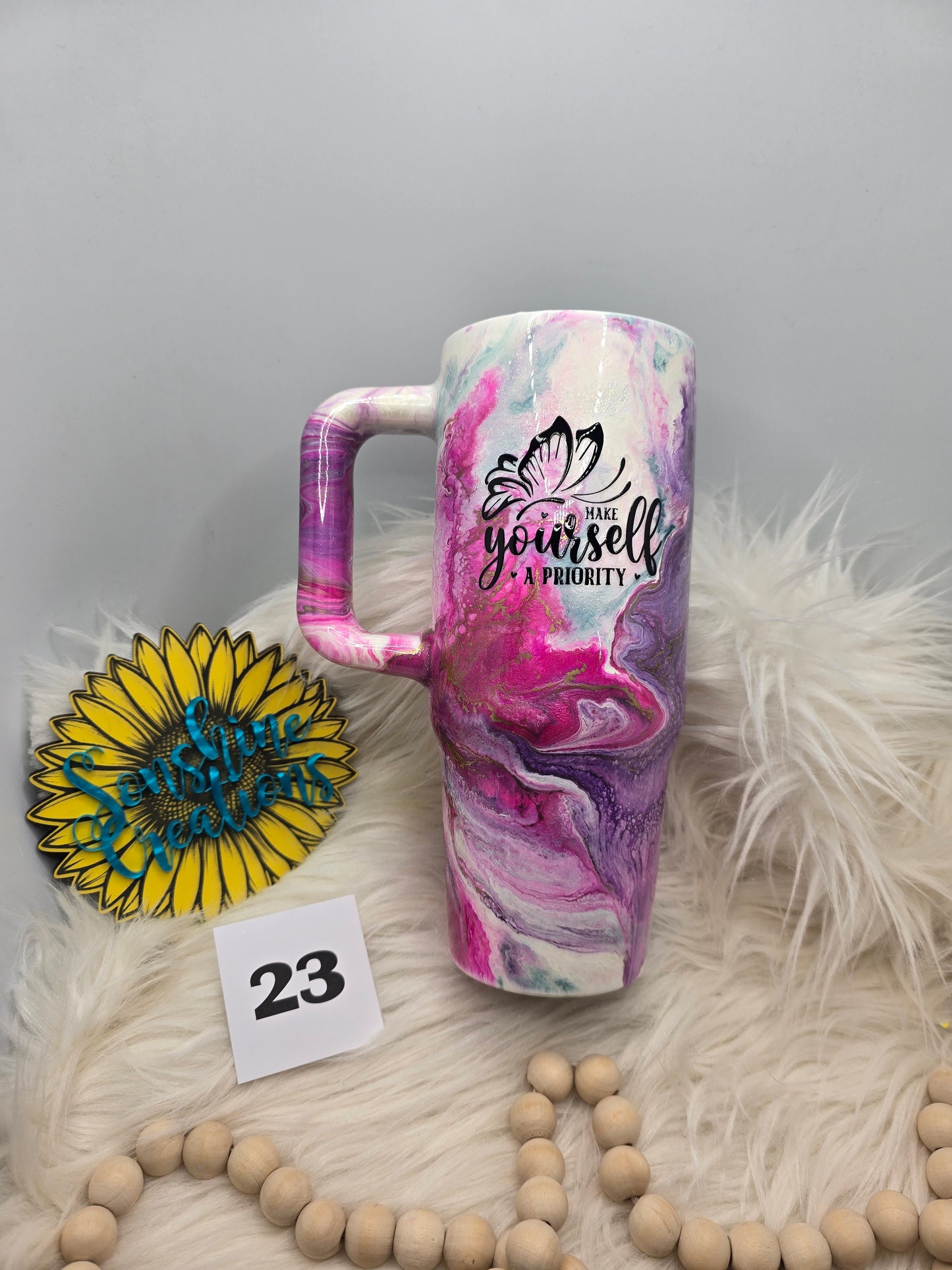 #23 - 30oz Big Swig - Pink/Purple/Teal Marble with Butterfly Make Yourself a Priority quote