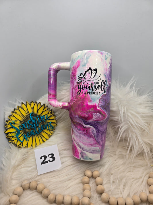 #23 - 30oz Big Swig - Pink/Purple/Teal Marble with Butterfly Make Yourself a Priority quote