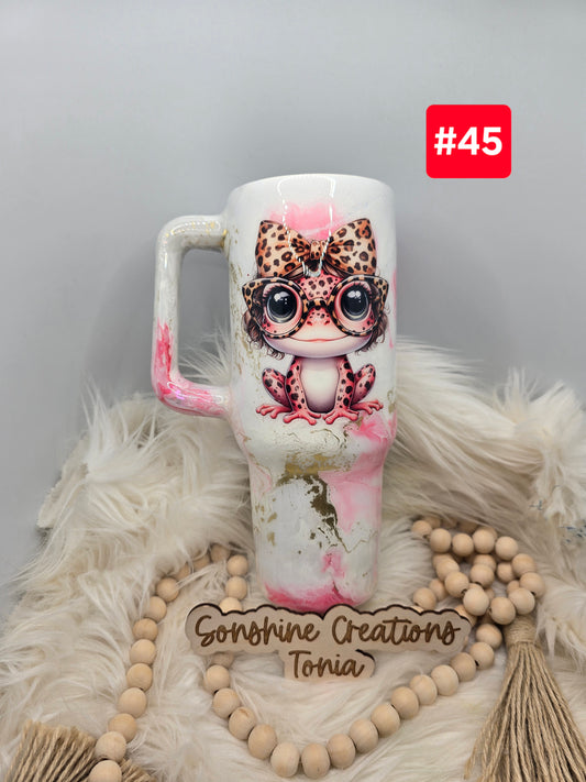 #45--Live Sale 12/07/2025 - 40oz Handle- Pink elegance- Leopard pink frog