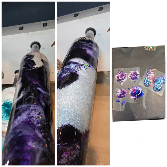 9/18/25 Tonia's Live Creations - 35oz oz Skinny- Purple Black Clouds ( Butterfly & Rose)