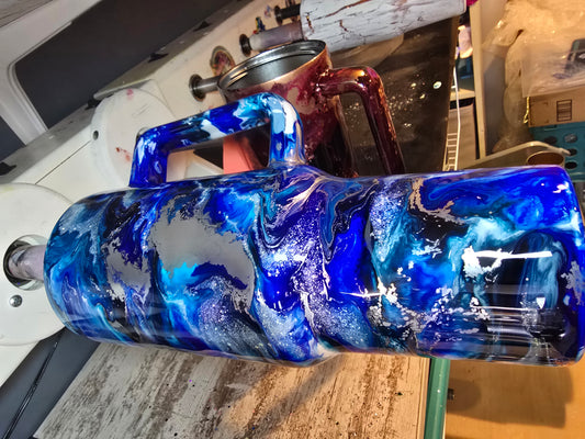 9/18/25 Tonia's Live Creations - 40oz Handle- Blue Silver ink Swirl