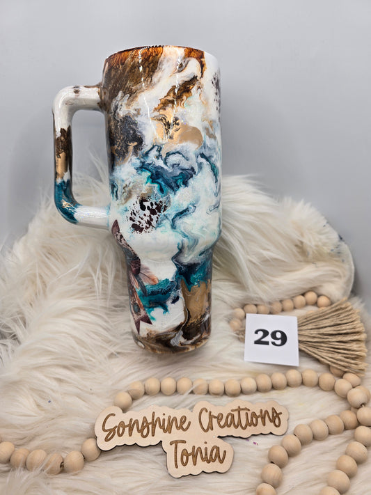 #29 Live Sale 5/31/2026 - 40oz Handle- Teal copper marble- Western bow with cow spots