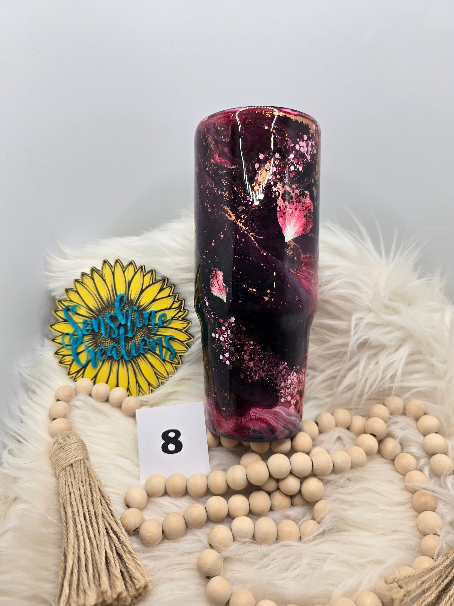 #8- 30oz Clipmate- Burgundy Rose swirl- leopard flowers