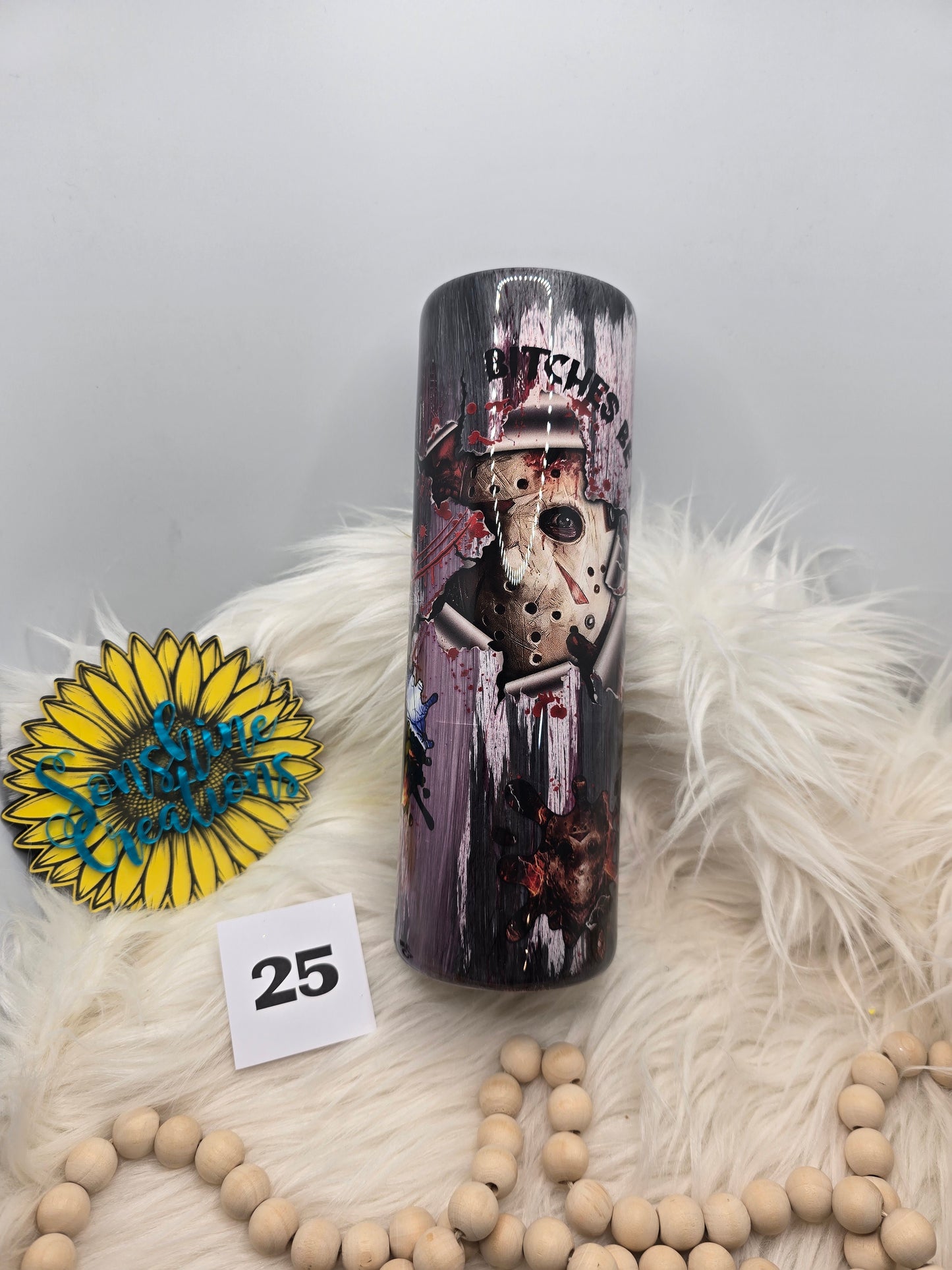 #25 - 30oz Skinny - Black/Red Woodgrain with Jason