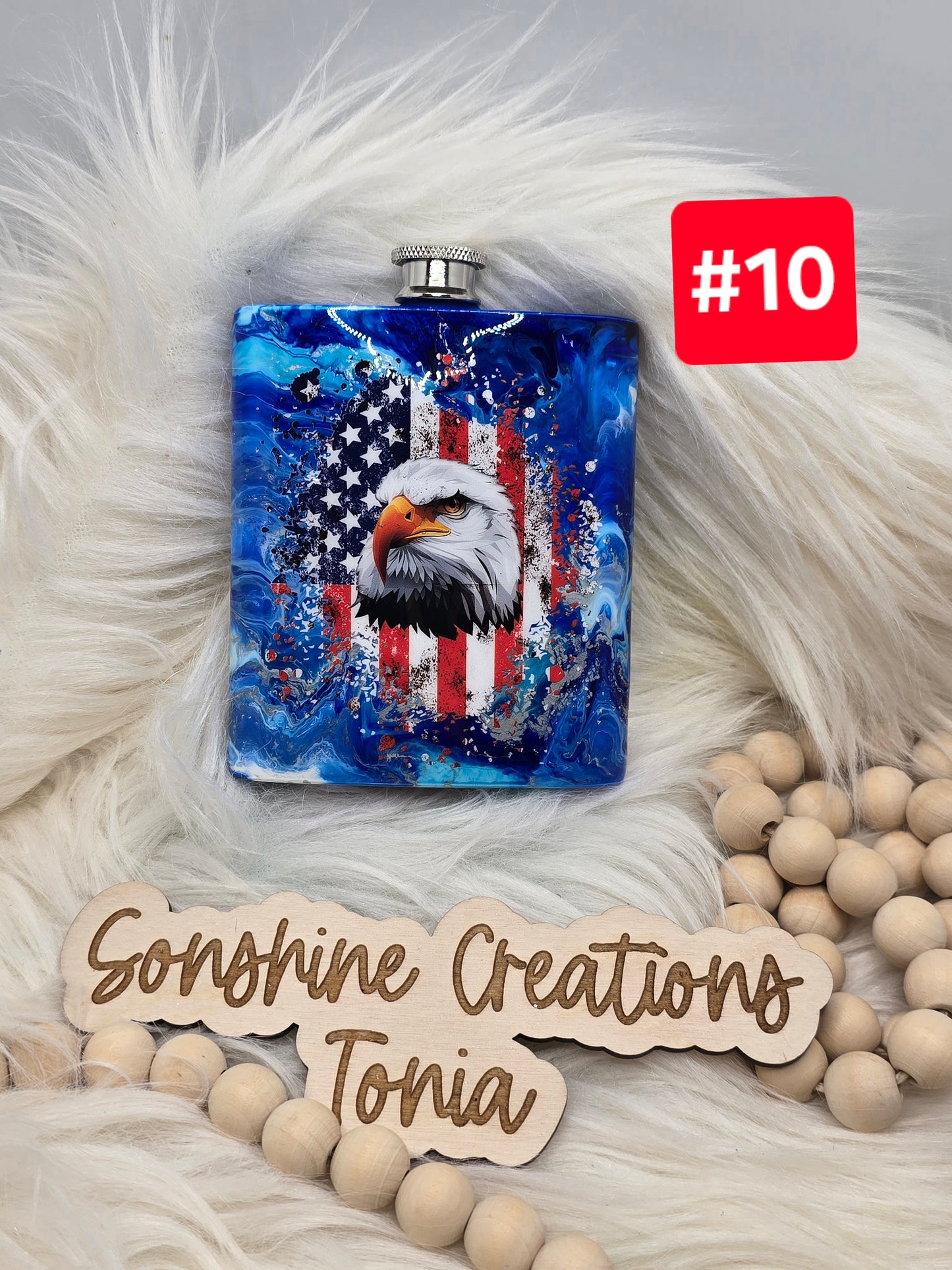 #10 Live Sale 2/01/2026 - Stainless Flask- Blue ink swirl- Eagle flag