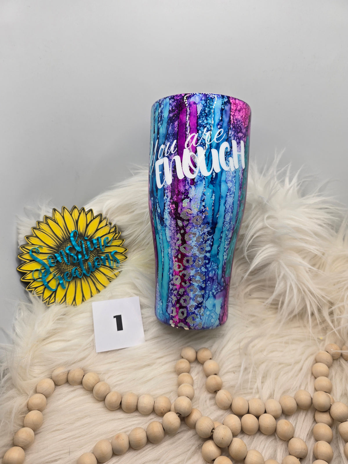 #1 - 32oz Cup Caddy- rustic raindrop- "you are enough "