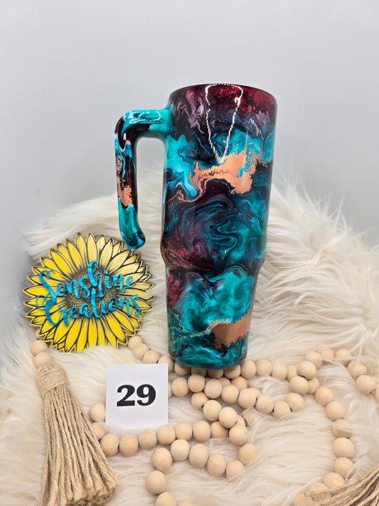 #29- 30oz Grippy- Teal, Burgundy, copper swirl