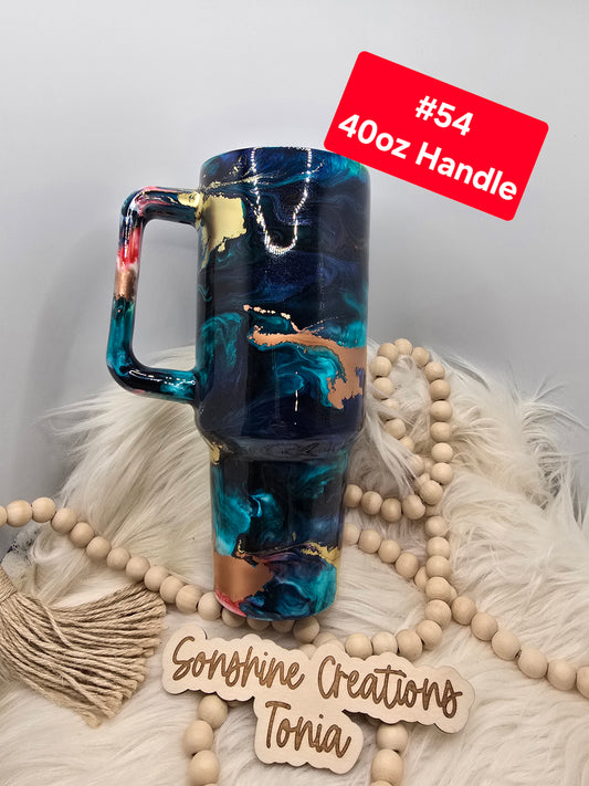 #54 Tonia's Live Creations : 40oz Handle- Burning waters - **Decal can be added**