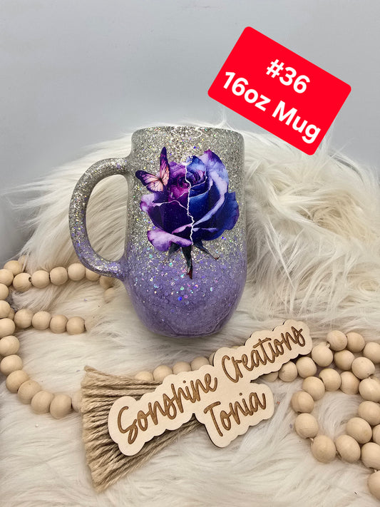 #36 Tonia's Live Creations : 16oz coffee mug- Purple rose