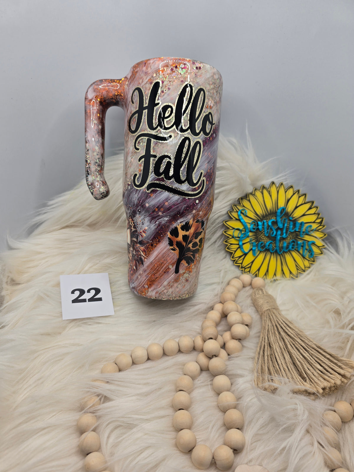#22 - 30oz Grippy - Hello Fall Leopard Leaves - Milkyway