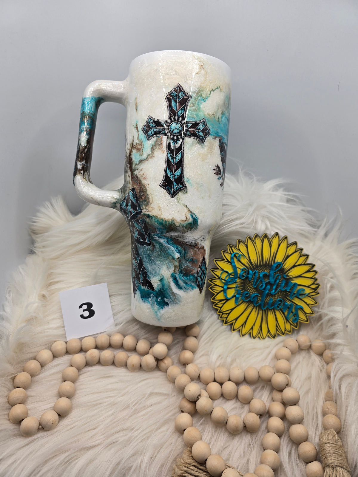 #3 - 40oz handle - Western Marble with Cross