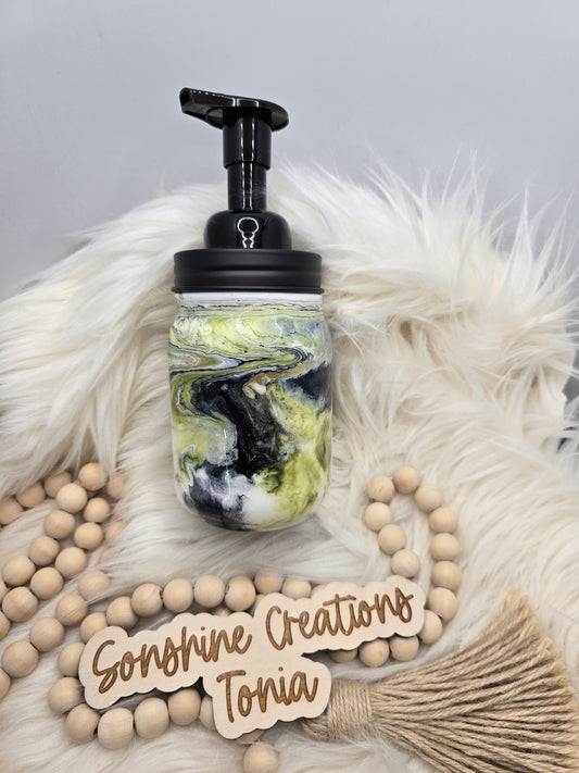 Birthday Drop 06/06/2025 -16oz Mason Jar Soap Dispenser: Sage green, Black and gold Elegance