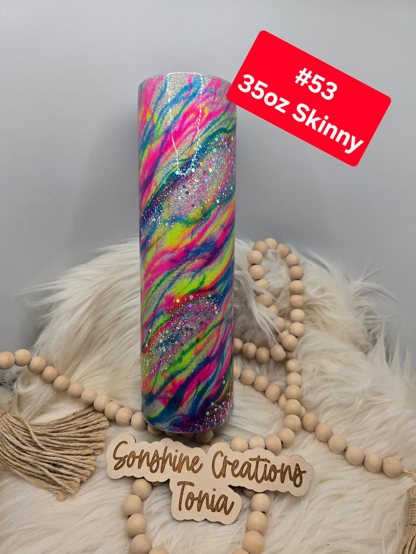 #53 Tonia's Live Creations : 35oz Skinny- Neon Glow Graffiti **Decal can be added**