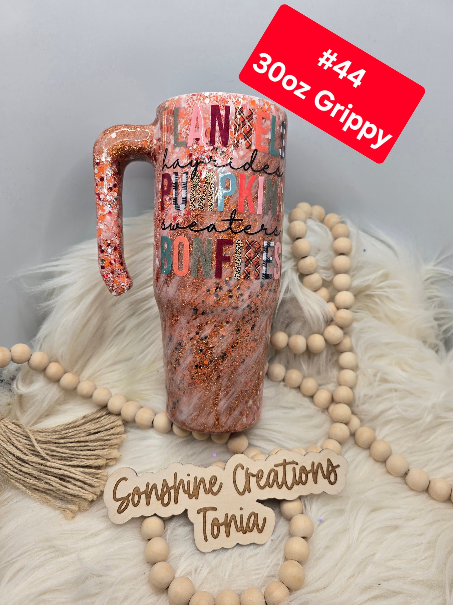 #44 Tonia's Live Creations : 30oz Grippy- Fall milkyway "Flannel, hayrides, pumpkins, sweaters, bonfires"