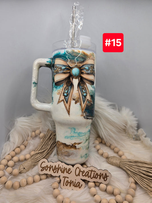 #15  Live Sale 3/15/2026 - 40oz Handle- Teal Marble with bow