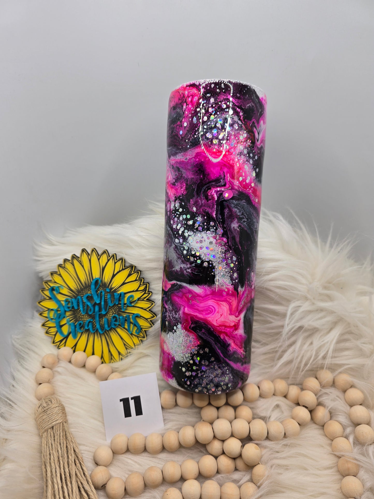 #11 - 30oz Skinny- Pink, black, silver swirl with glitter