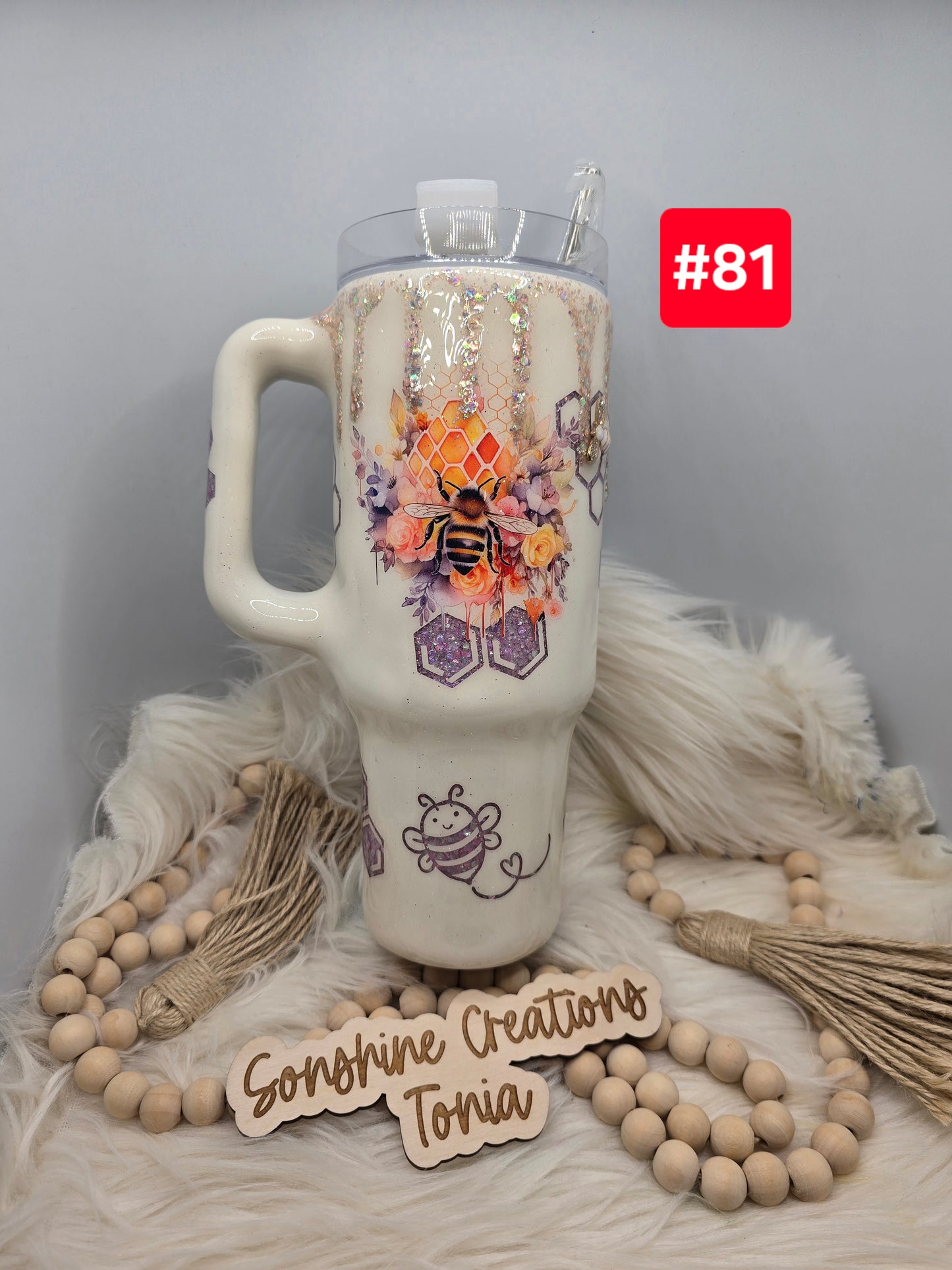 #81 Live Sale 3/15/2026 -40oz Handle- Purple Bee cup