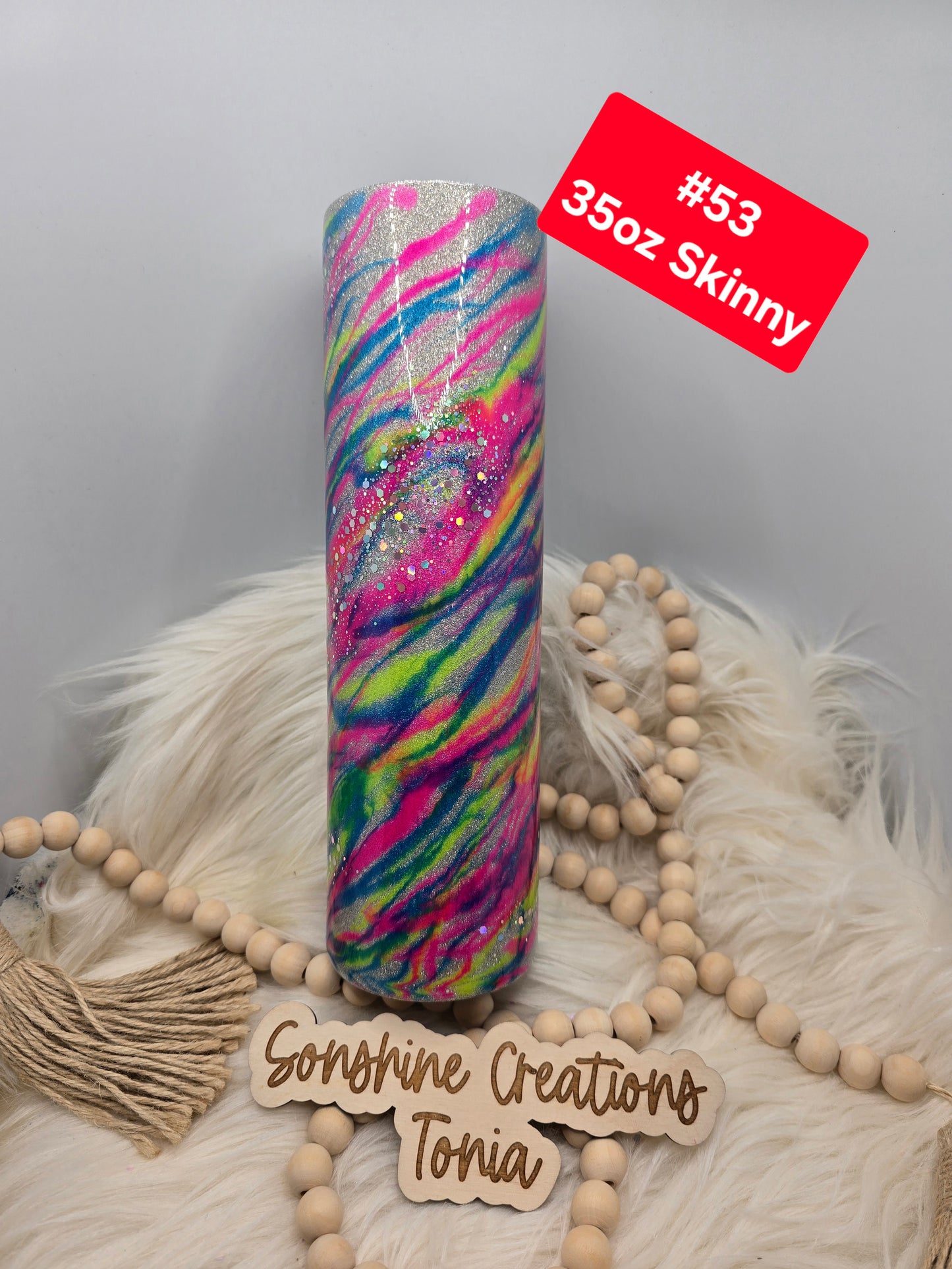 #53 Tonia's Live Creations : 35oz Skinny- Neon Glow Graffiti **Decal can be added**