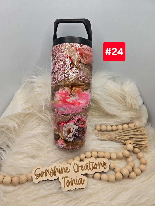 #24 Live Sale 5/03/2026 - 30oz Clipmate- Sassy Cow First date- Pink brown swirl with flowers