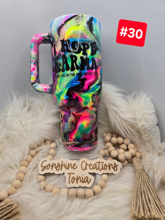#30--Live Sale 12/07/2025 - 40oz Handle- Neon mica glow- I hope Karma slaps you before I do