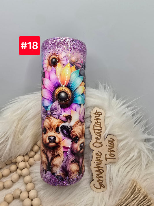 LIVE SALE 5/042025 - #18- 30oz Skinny: Sunflower Highland Cows