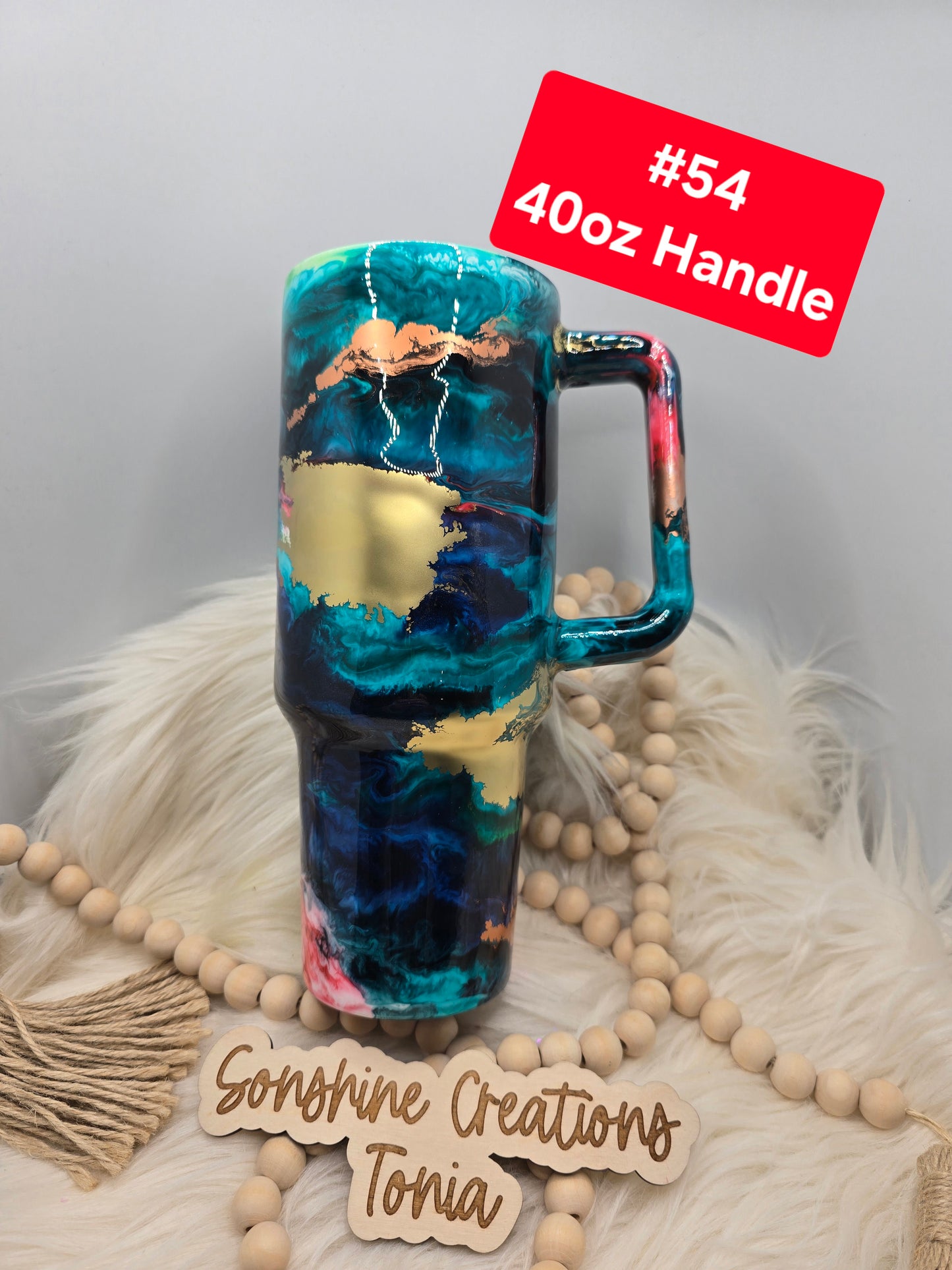 #54 Tonia's Live Creations : 40oz Handle- Burning waters - **Decal can be added**