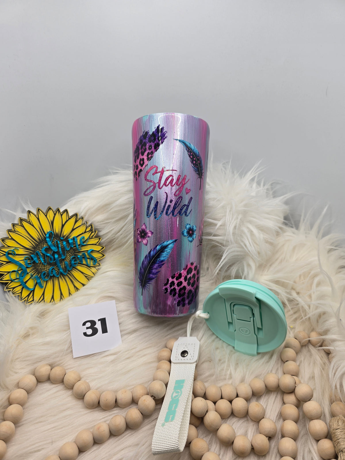 #31 - 24oz Dual Flip, mint lid - Leopard Foil with Stay Wild