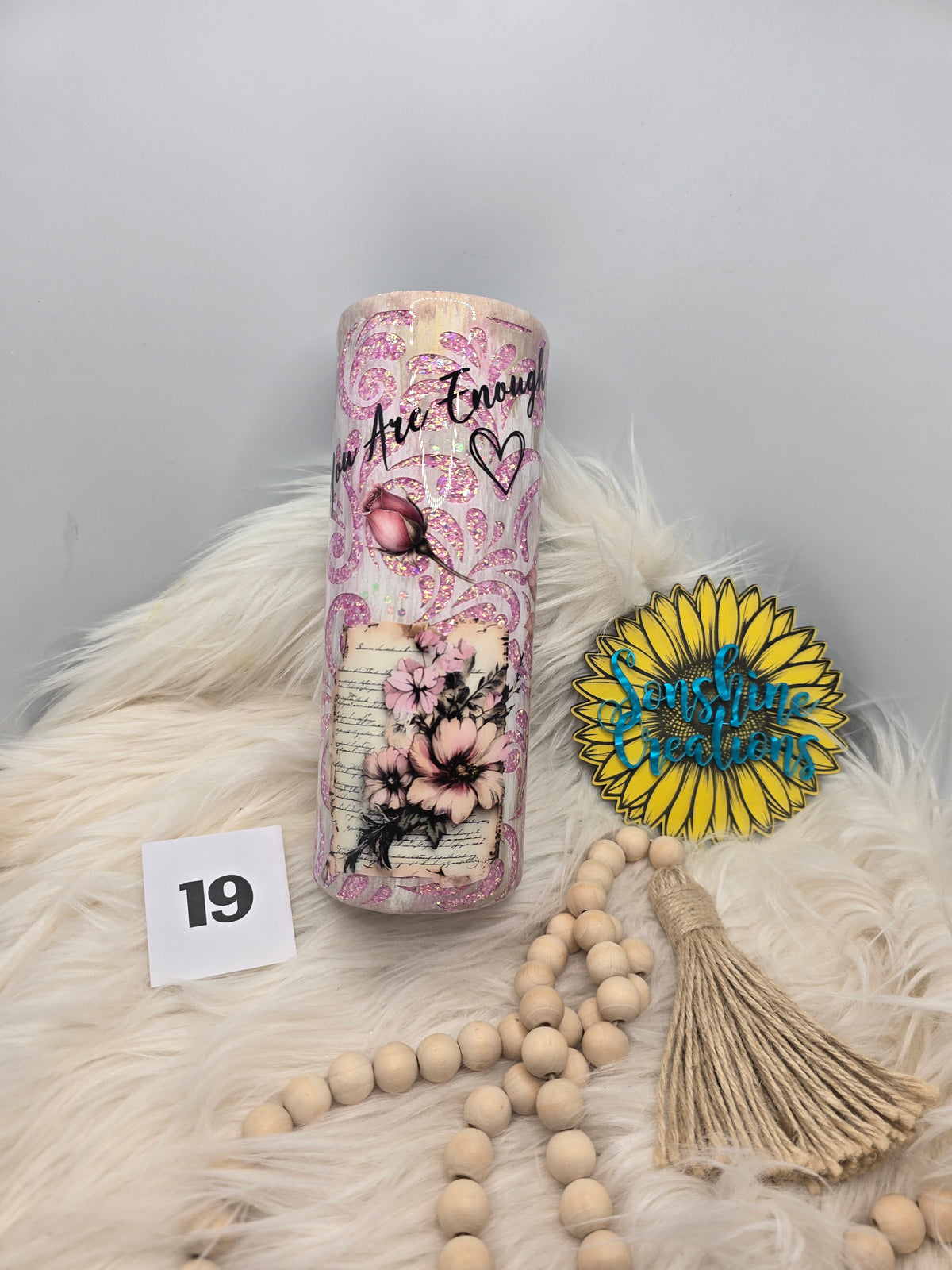 #19 - 20oz Skinny - Pink Tooled Leather with Floral