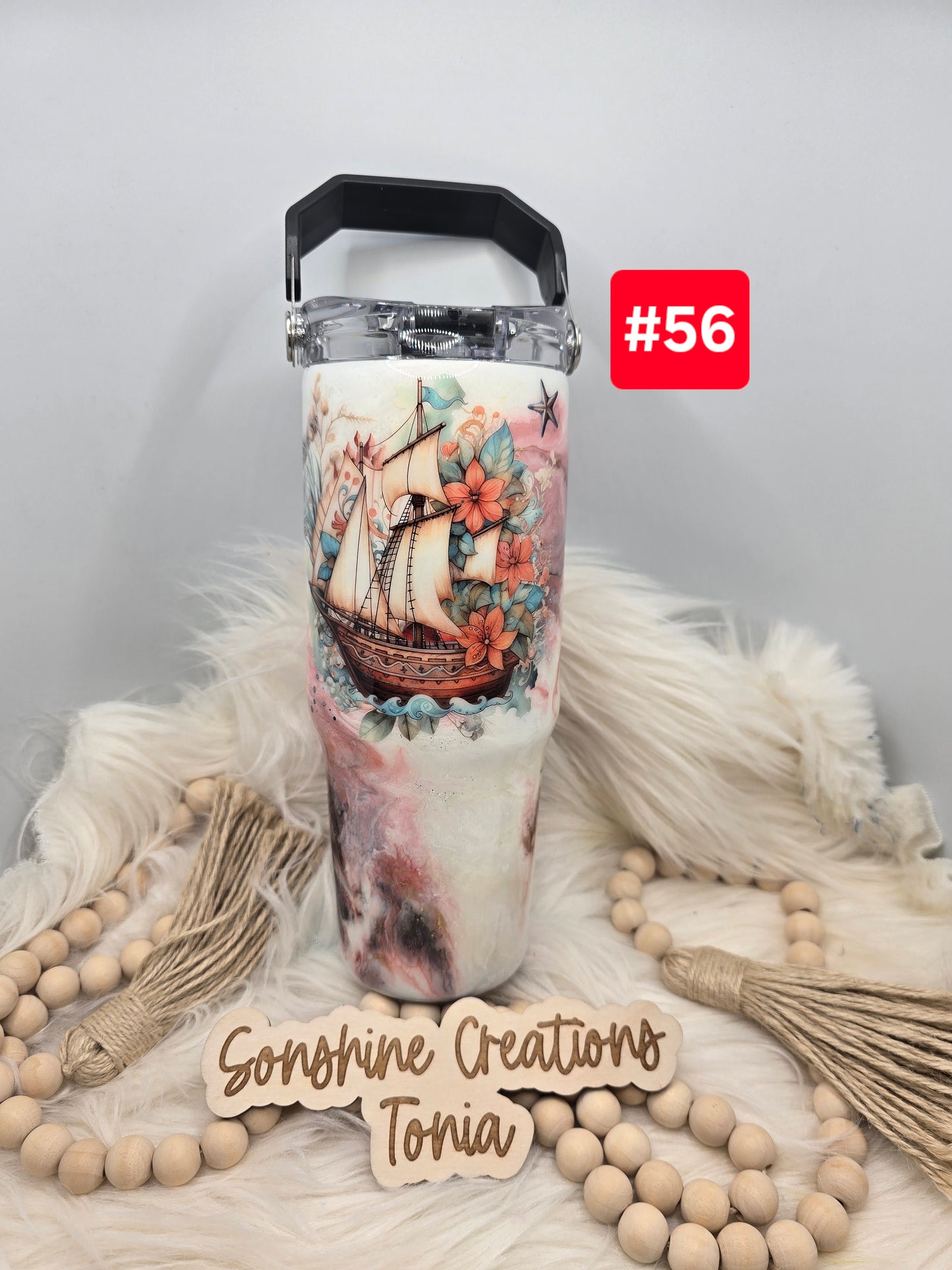 #56Live Sale 3/15/2026 - 30oz Tri-sip- Coral marble- Boat and anchor