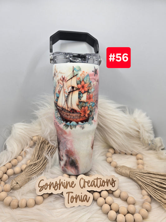 #56Live Sale 3/15/2026 - 30oz Tri-sip- Coral marble- Boat and anchor