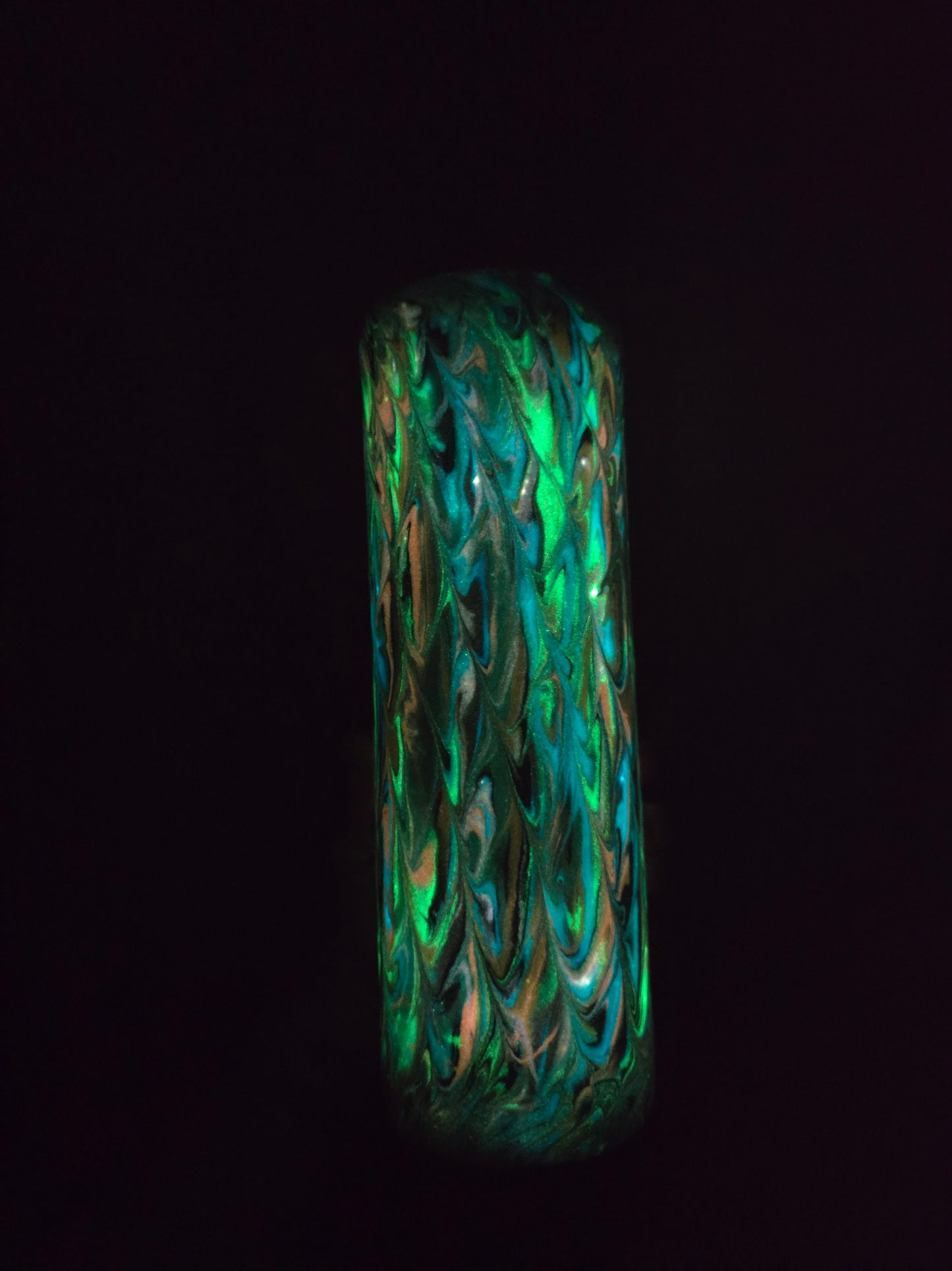 #14 - 30oz Skinny- Peacock technique w/ glow-Sunflower skull