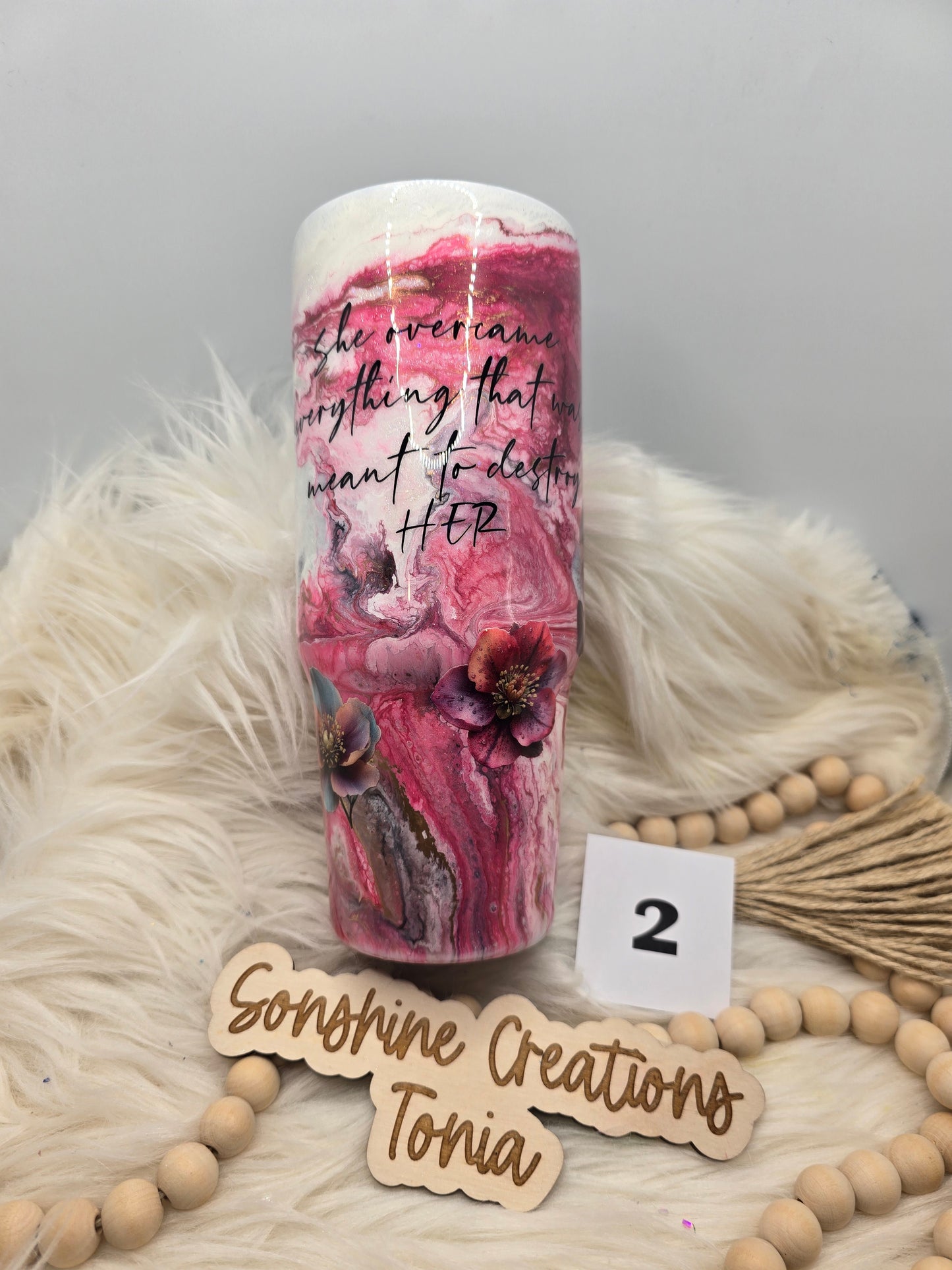 #2 Live Sale 5/31/2026 - 30oz Clipmate- Cranberry Marble- flowers-She Overcame quote