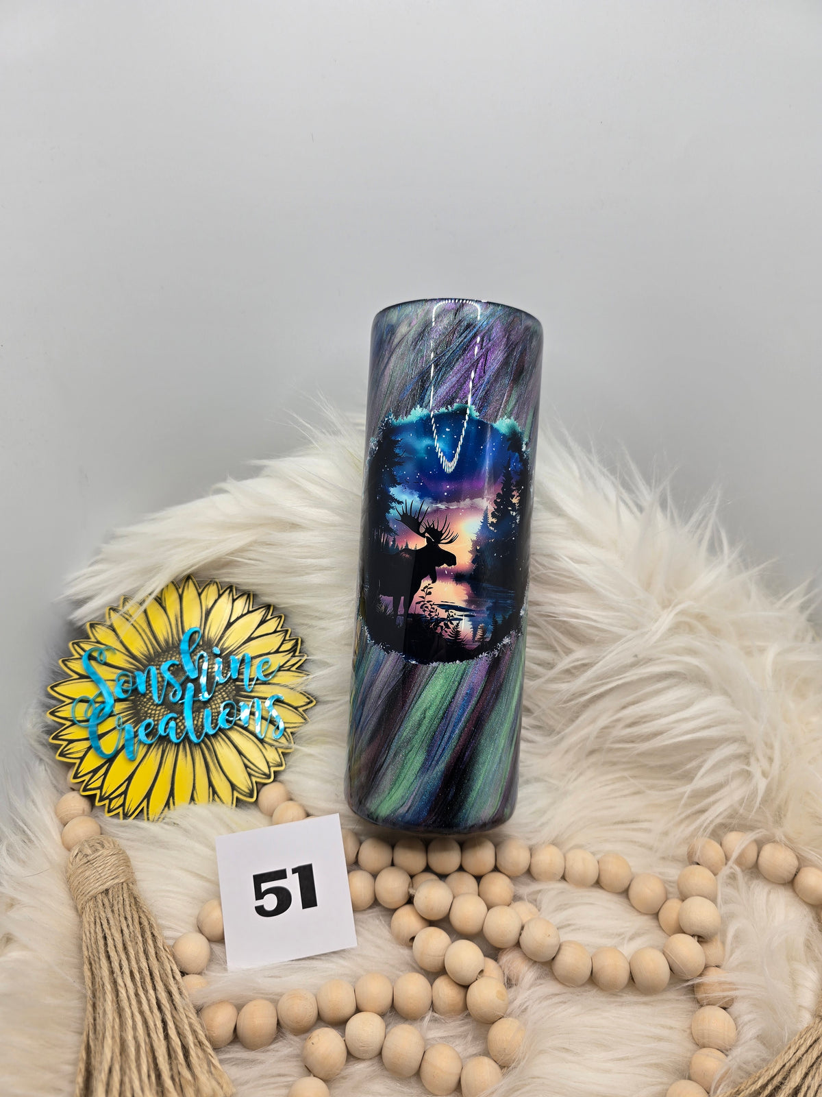 #51- 20oz Skinny- Northern Lights (Glow)- Moose lake scenery