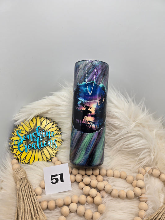 #51- 20oz Skinny- Northern Lights (Glow)- Moose lake scenery
