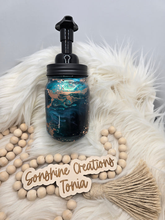 Birthday Drop 06/06/2025 -16oz Mason Jar Soap Dispenser: Caribbean storm with copper